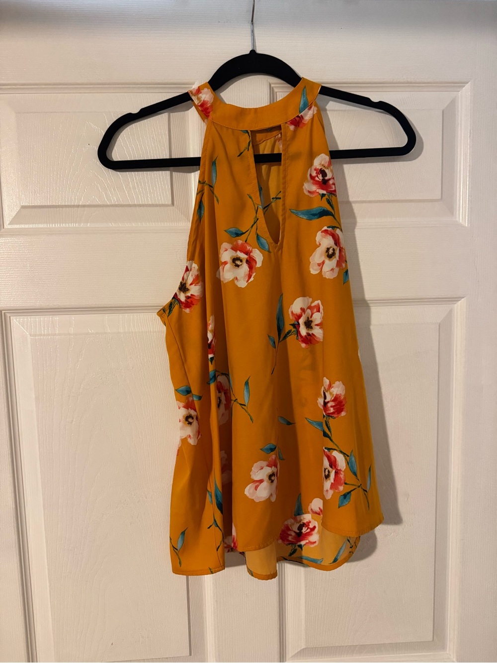 Floral Halter Neck Tank Top in Mustard